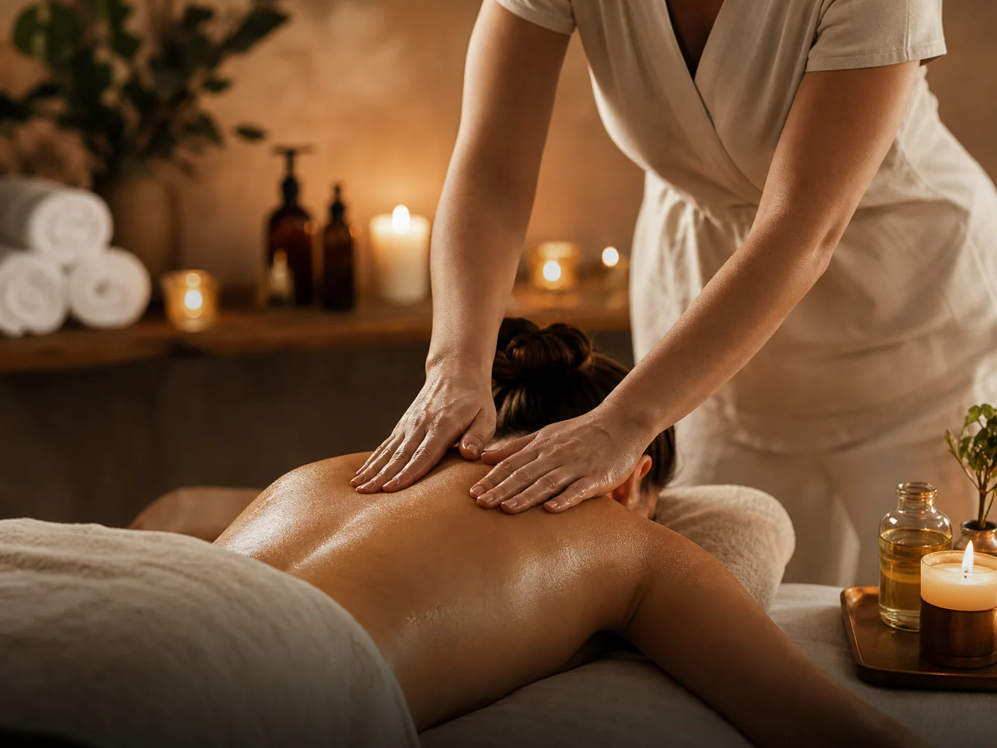 Professionelle Massage in einem warm beleuchteten Studio